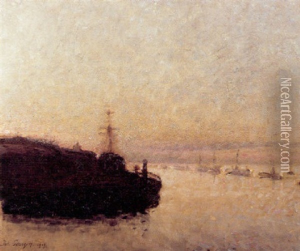 Havnen I Marseille, Aftenstemning Oil Painting - Julius Paulsen