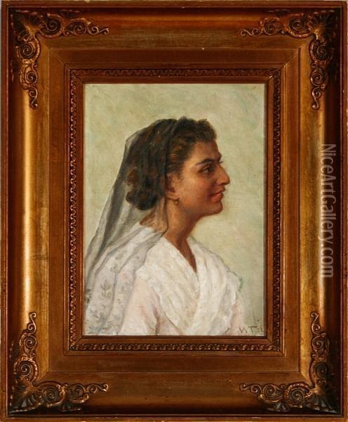 An Italian Woman Portrayed En Profile Oil Painting - Wenzel Ulrik Tornoe