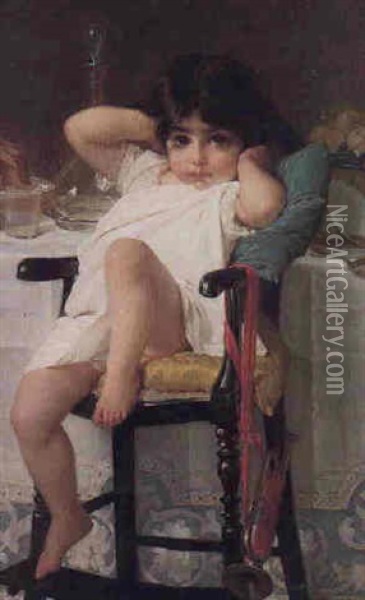 Young Girl With A Bugle Oil Painting - Emile Munier