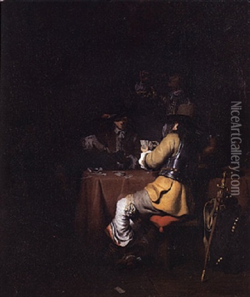 Cardplayers In An Interior Oil Painting - Gerbrand Van Den Eeckhout