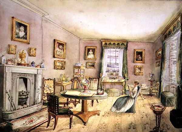 The Drawing Room, East Wood, Hay, f54 from an Album of Interiors, 1843 Oil Painting - Charlotte Bosanquet