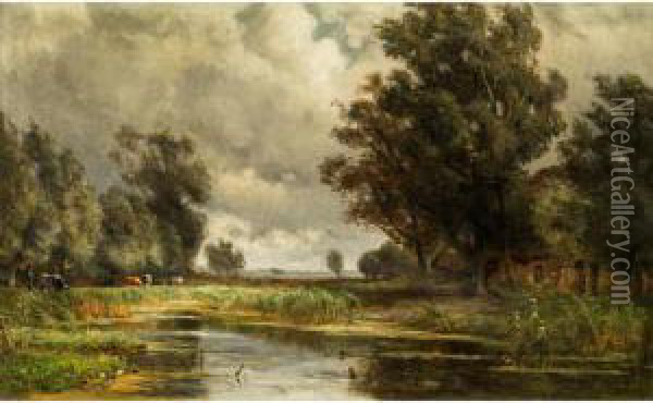 Hirte Mit Rindern Inbaumlandschaft Oil Painting - Jan Willem Van Borselen
