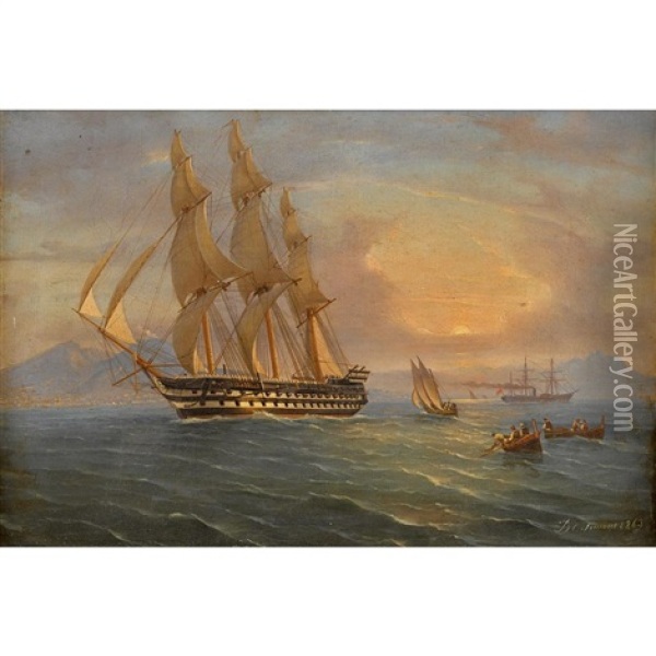 Shipping In The Bay Of Naples Oil Painting - Tommaso de Simone
