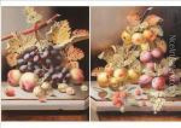 Still Life Of Fruit Upon A Marble Table Oil Painting - Oliver Clare