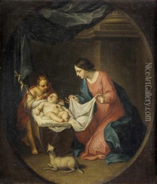 Die Madonna Und Der Kleine Johannes Der Taufer Betrachten Das Schlafende Jesuskind Oil Painting - Carlo Cignani