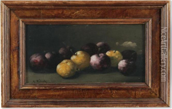 Still Life Of Plums Oil Painting - Germain Theodure Clement Ribot