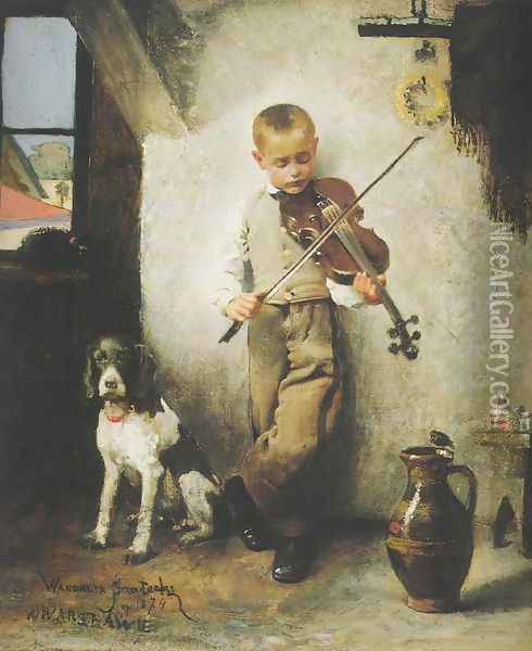 Violinist Oil Painting - Wandalin Strzalecki