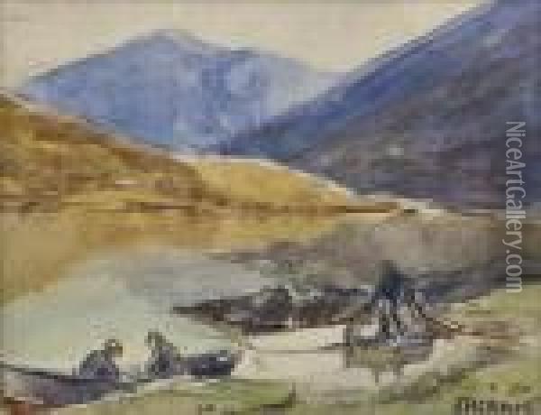 Bringing In The Nets, Killary Harbour Oil Painting - James Humbert Craig