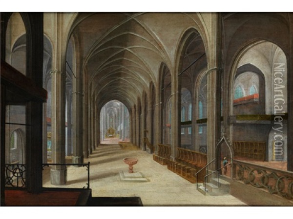 Kircheninterieur Mit Taufbrunnen Oil Painting - Friedrich Juvenel