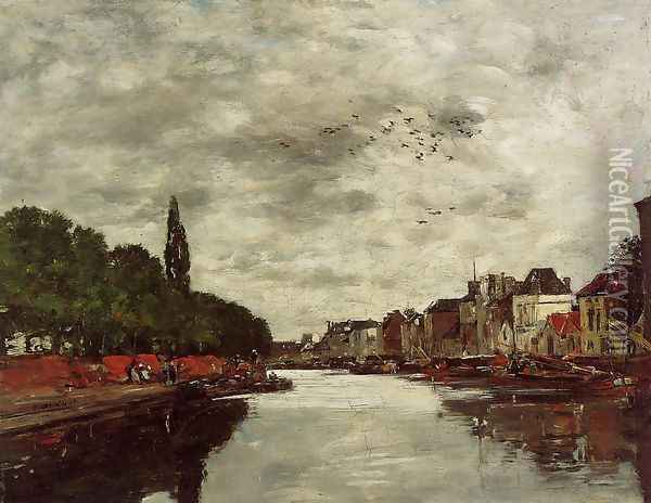 A Canal near Brussels Oil Painting - Eugene Boudin