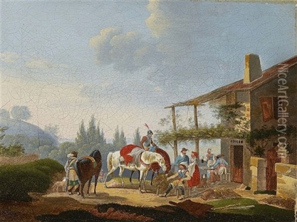 Resting Lansquenets In Front Of The Inn Oil Painting - Jacques Francois Joseph Swebach-Desfontaines