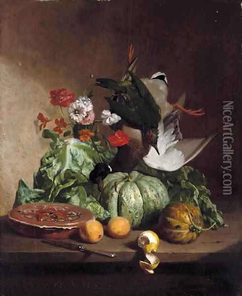 Fruit, flowers and game Oil Painting - David Emil Joseph de Noter