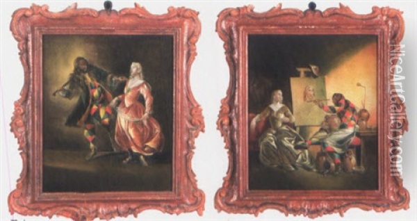 La Vita Di Arlecchino (set Of 4) Oil Painting - Giovanni Domenico Ferretti