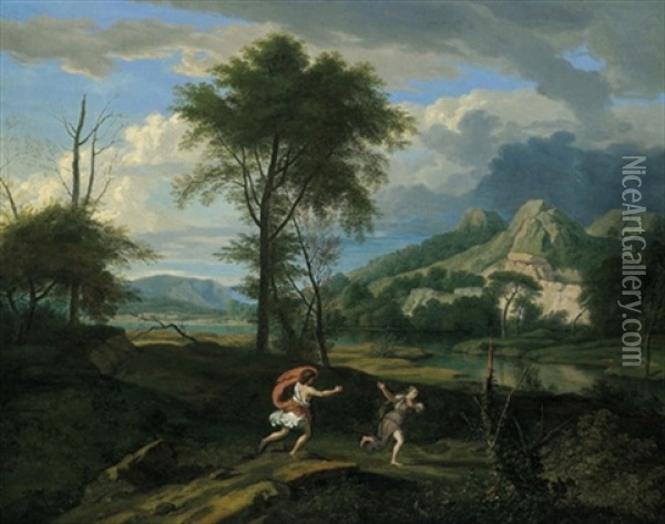 Paesaggio Con Apollo E Dafne Oil Painting - Johannes (Jan) Glauber