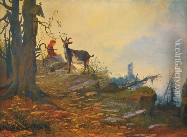 Early Evening On Pasture Oil Painting - Karel Rasek