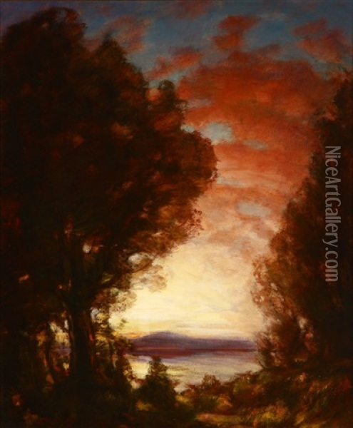Atmospheric Landscape Oil Painting - Henry Joseph Breuer