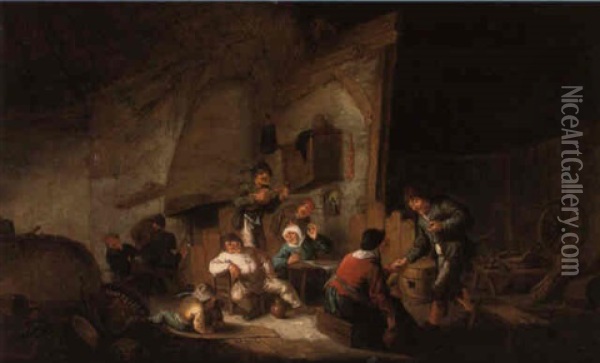 Boors Merrymaking In A Barn Oil Painting - Adriaen Jansz van Ostade