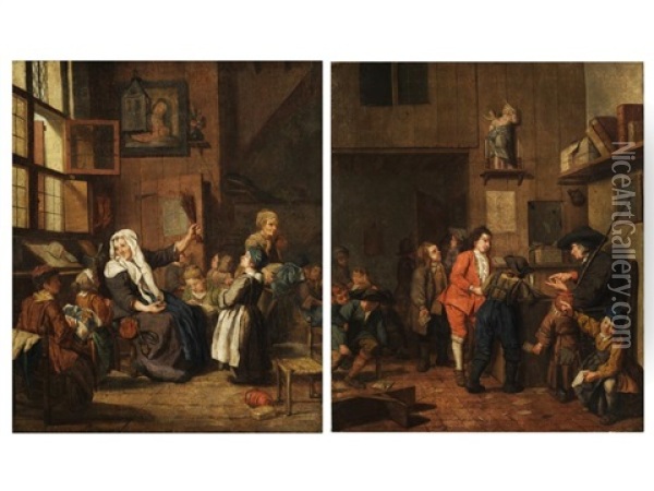 Knabenschule (+ Madchenschule; Pair) Oil Painting - Jan Josef Horemans the Younger