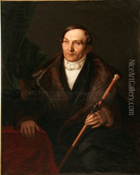 Portrait Of A Distinguished Gentleman With Cane Oil Painting - Friedrich Weiss