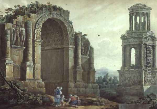 The Triumphal Arch at St.Remy Oil Painting - Charles-Louis Clerisseau