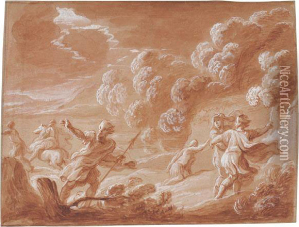 Landscape With Figures In A Storm, Possibly Dido And Aeneas Oil Painting - Jan van Boeckhorst