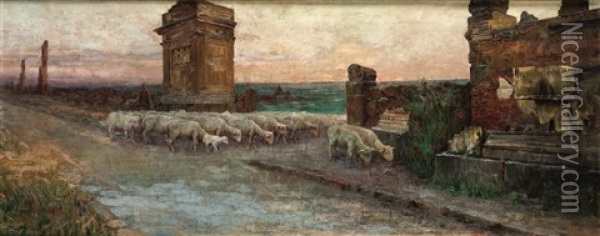 Paesaggio Con Gregge Oil Painting - Domenico Pennachini