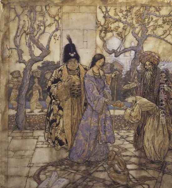 They Harvested for Ahmeds Princely Hand, 1917 Oil Painting - Arthur Rackham