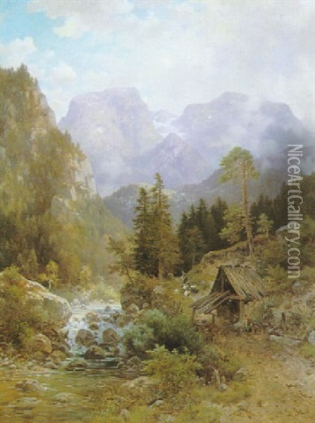 Partie Bei Berchtesgaden Mit Hohem Goll Oil Painting - Ludwig Sckell