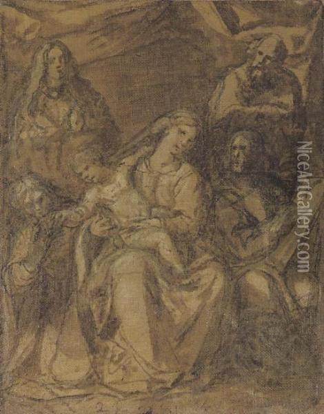 The Madonna And Child With Saints Mary Magdalene, Catherine, Joseph And Luke Oil Painting - Vicente Carducho