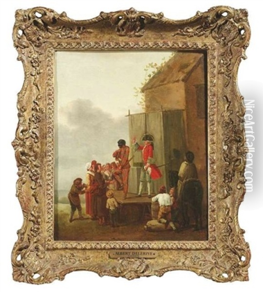 Komodianten In Einen Dorf (+ Gaukler In Einem Dorf; Pair) Oil Painting - Nicolas-Louis-Albert Delerive