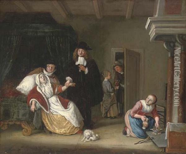 An Interior With A Doctor Visiting A Lady Oil Painting - Jan Steen