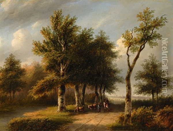 An Encounter On A Forest Path Oil Painting - Carel Josephus Antonius Hekking