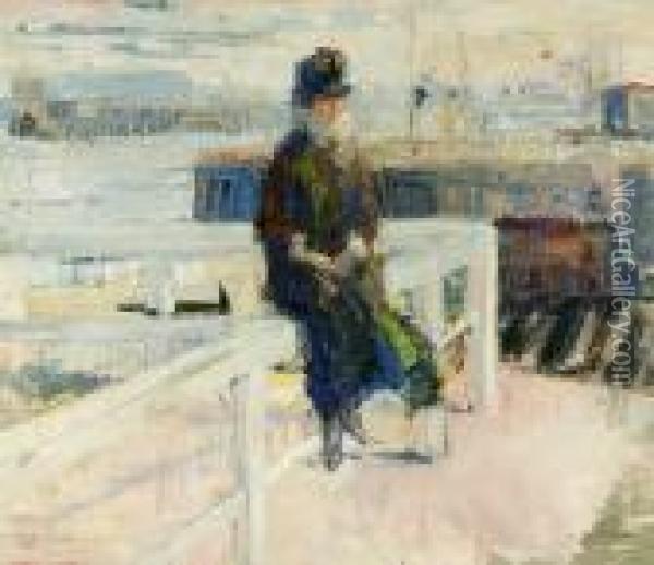 Femme Sur L'estacadea Ostende Oil Painting - Maurice Wagemans