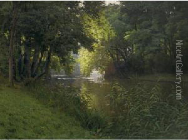 By The River Oil Painting - Henri Biva