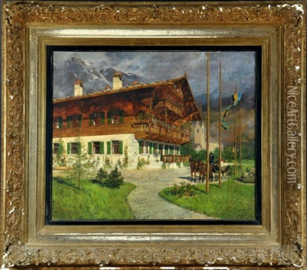 Pferdekutsche Vor Alpenlandischem Gutshof Oil Painting - Michael Zeno Diemer