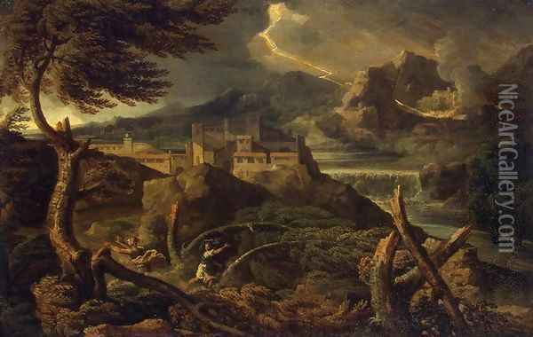 Landscape with Lightning Oil Painting - Gaspard Dughet