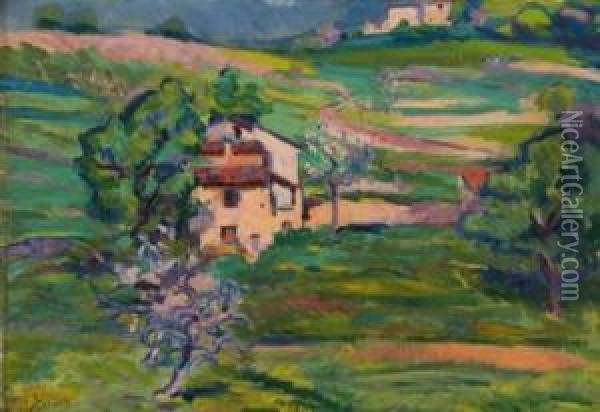 A French Landscape. Oil Painting - Jacques Gaston E. Vaillant