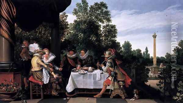 Merry Company Banqueting on a Terrace Oil Painting - Esaias Van De Velde