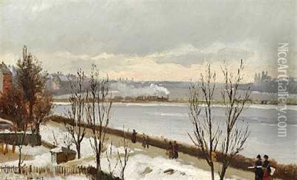 Vinterdag Ved Soerne Oil Painting - August Fischer