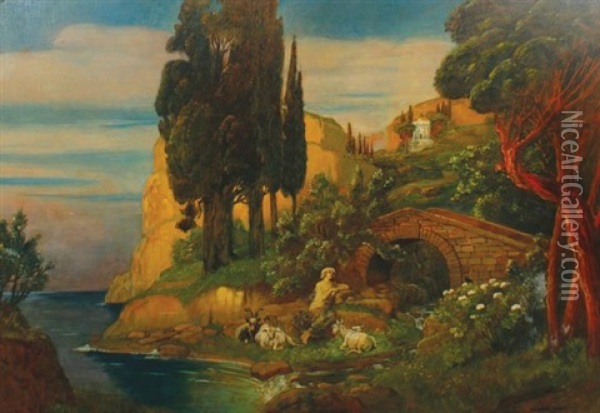 Arcadian Landscape Oil Painting - Alexander Frenz