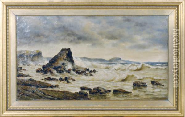 Rough Waters On The Rocky Coastline Oil Painting - J.M. Macdonald