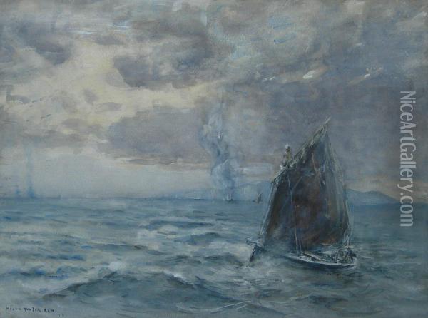 Fishing Fleet By Moonlight Oil Painting - Mason Hunter