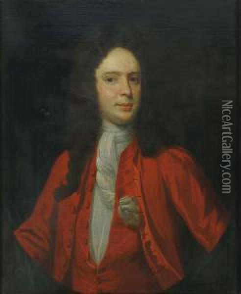 Portrait Of A Gentleman, Half-length, In A Red Coat And A White Cravat Oil Painting - Richardson. Jonathan