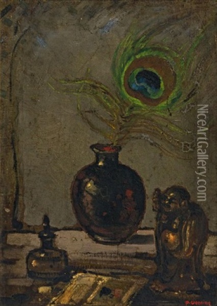 Still Life With Peacock Feather And Buddha Oil Painting - Pieter Willem Frederick Wenning