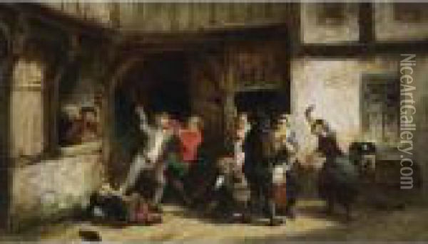 A Street Fight Outside A Tavern Oil Painting - Herman Frederik Carel ten Kate