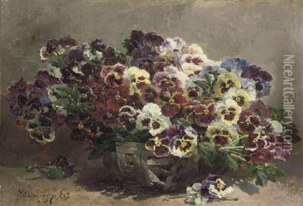 Pansies In A Basket Oil Painting - Pierre Bourgogne