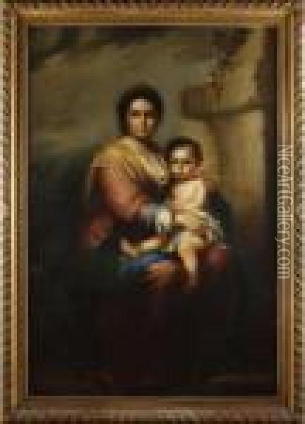 La Vierge A L'enfant. Oil Painting - Bartolome Esteban Murillo