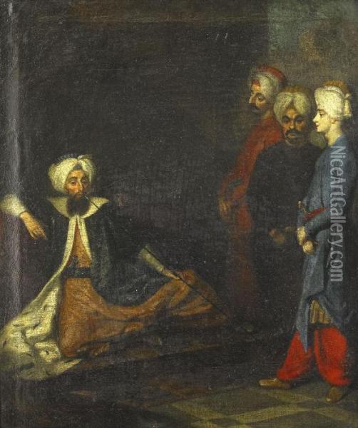 Turkiska Sandebudet Mustafa Aga Med Uppvaktning 1727 I Stockholm Oil Painting - Georg Engelhard Schroder