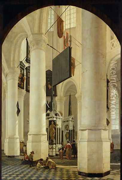 Interior of the Nieuwe Kerk in Delft with the Tomb of William the Silent Oil Painting - Gerrit Houckgeest