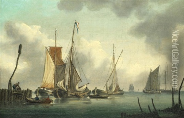 Fishing Boats At Anchor Oil Painting - Charles Martin Powell